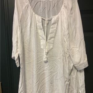 Elegant White  crochet  Trim Women's Top